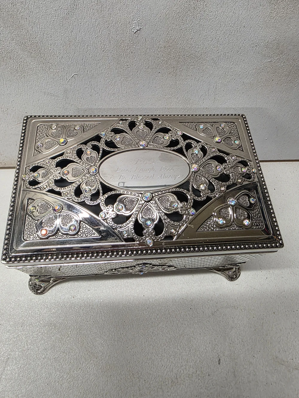 Things Remembered Butterfly Rhinestone Musical Jewelry Box Unforgettable Rose